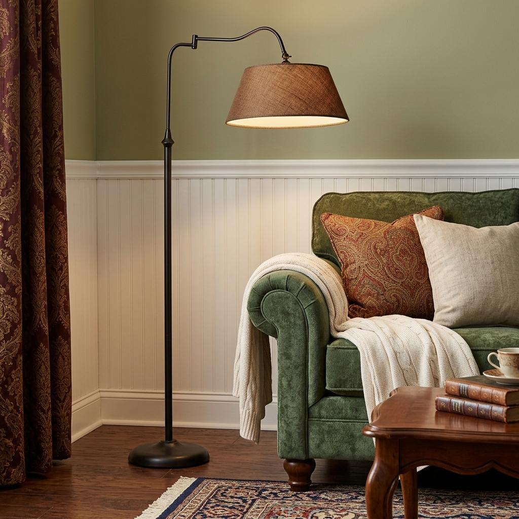 61" Bronze Arched Floor Lamp with Brown Fabric Empire Shade