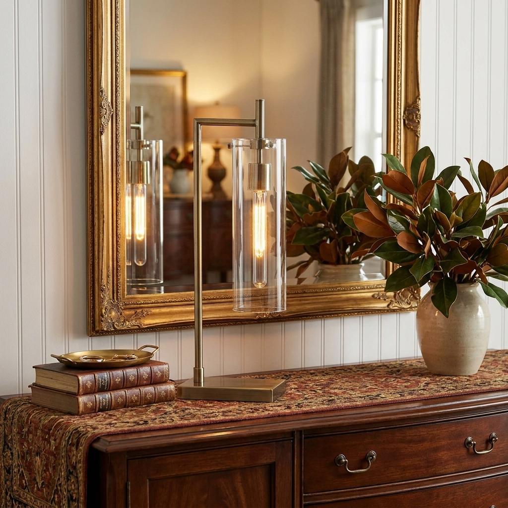 24" Brass Novelty with Clear Cylinder Shade