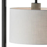 61" Grey and Black Arc Floor Lamp with White Fabric Drum Shade