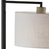 61" Grey and Black Arc Floor Lamp with White Fabric Drum Shade