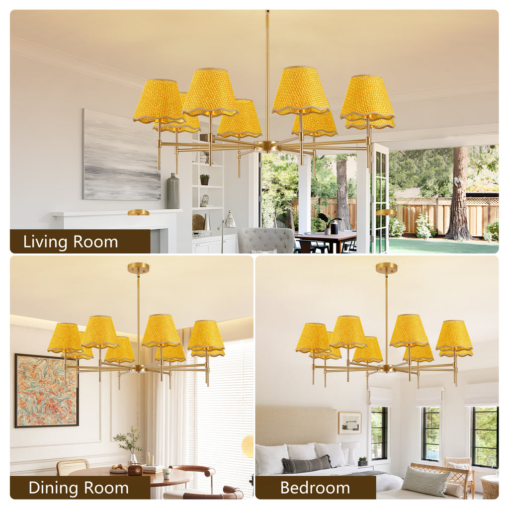 Gold Farmhouse Chandelier 8-Light Boho Pendant Lamp 38.6