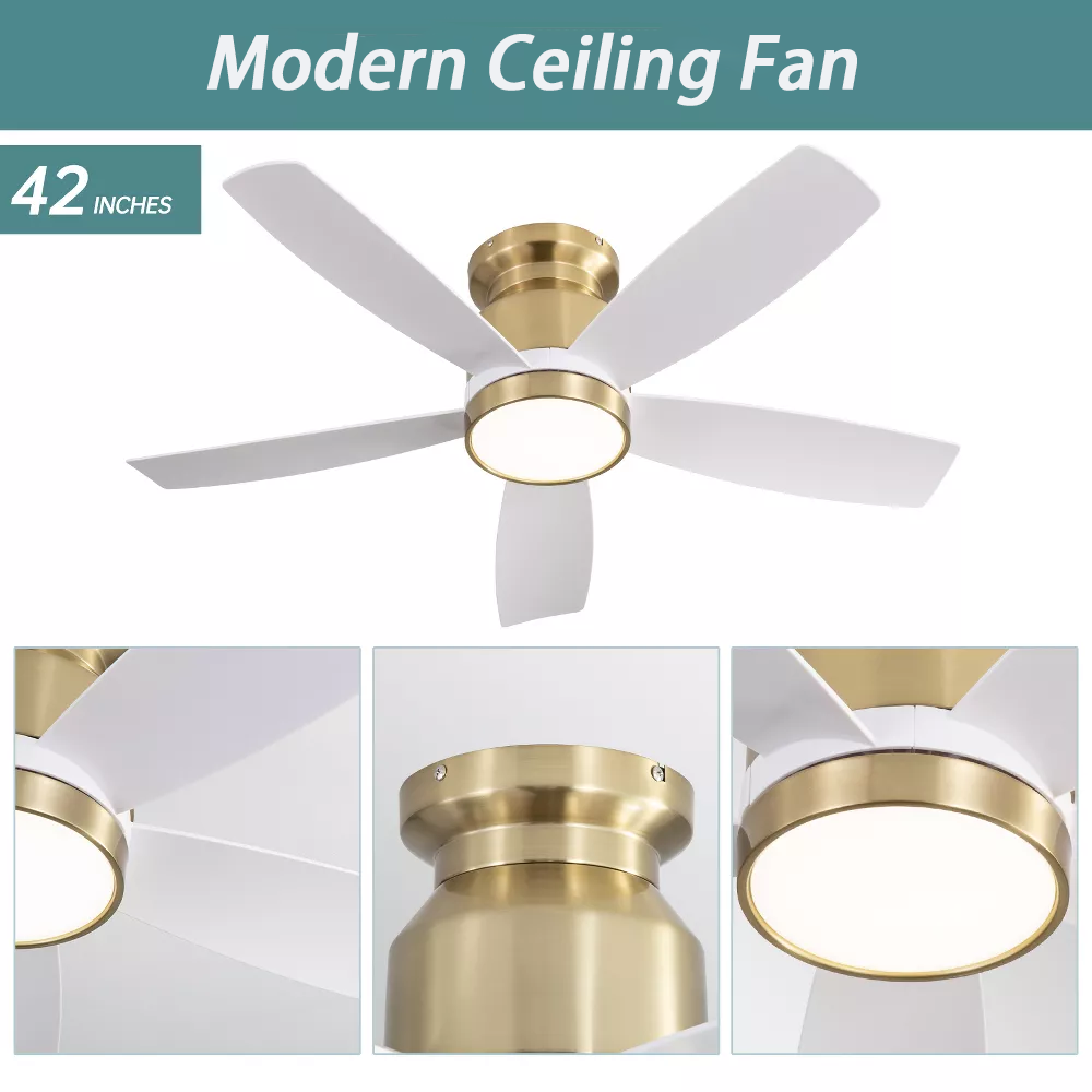 42 Inch Flush Mount Ceiling Fans with LED Light 22W and