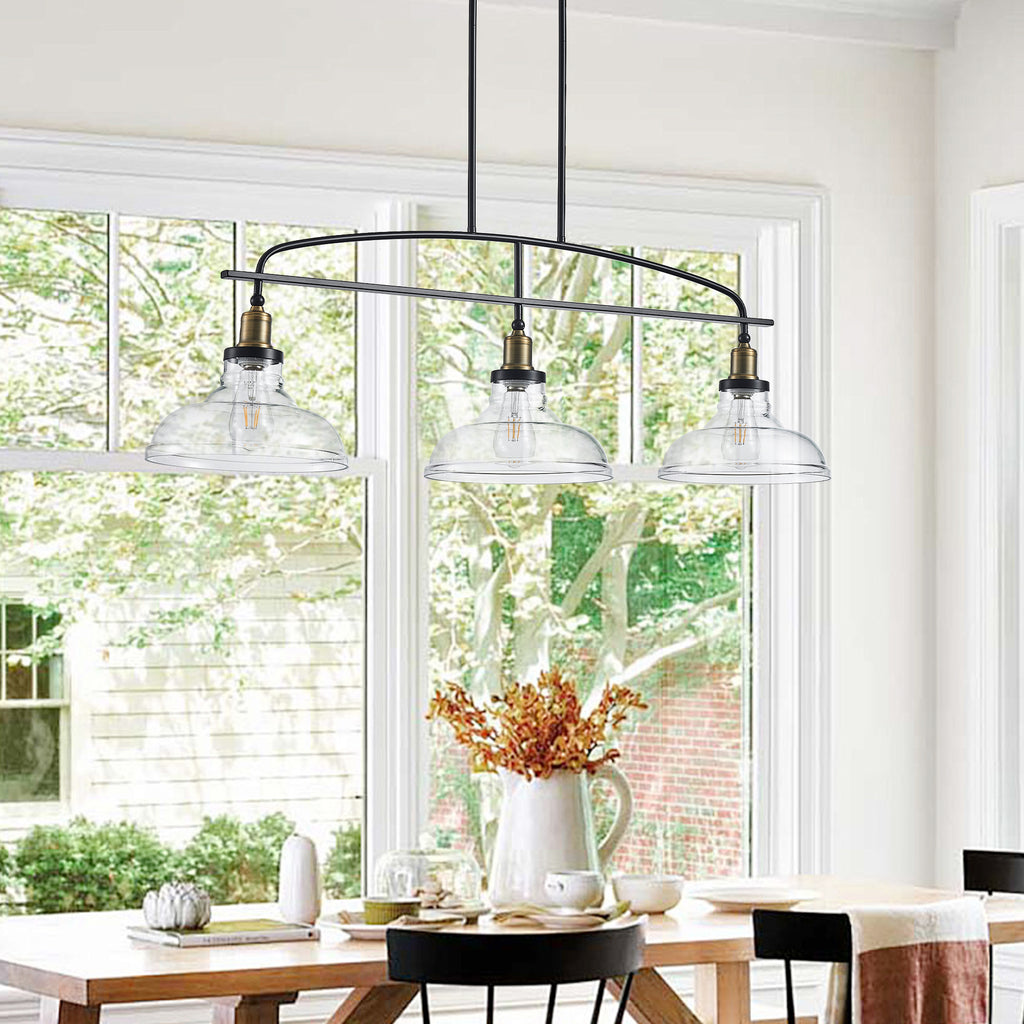 45" Industrial 3-Light Pendant Chandelier with Clear Glass