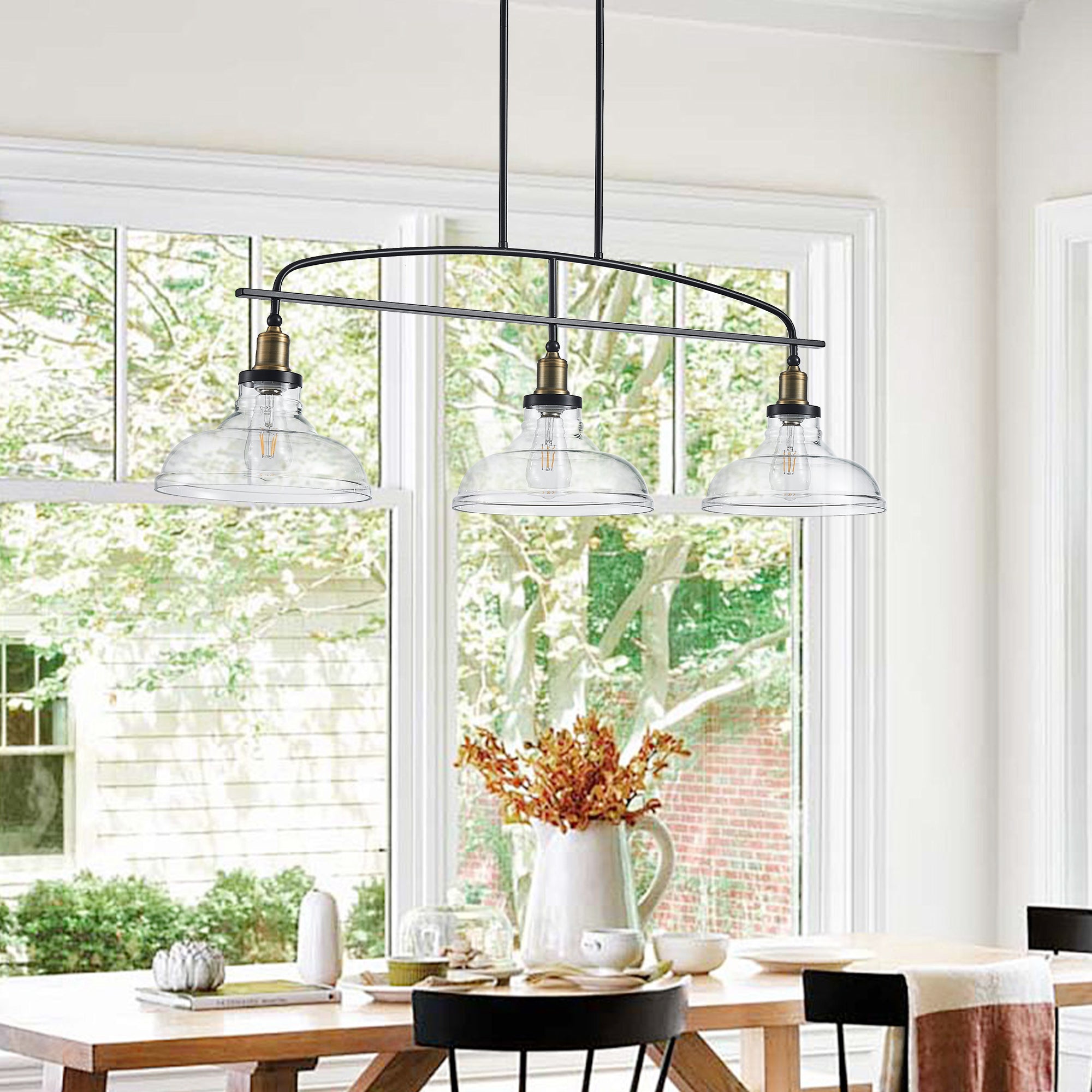 45" Industrial 3-Light Pendant Chandelier with Clear Glass
