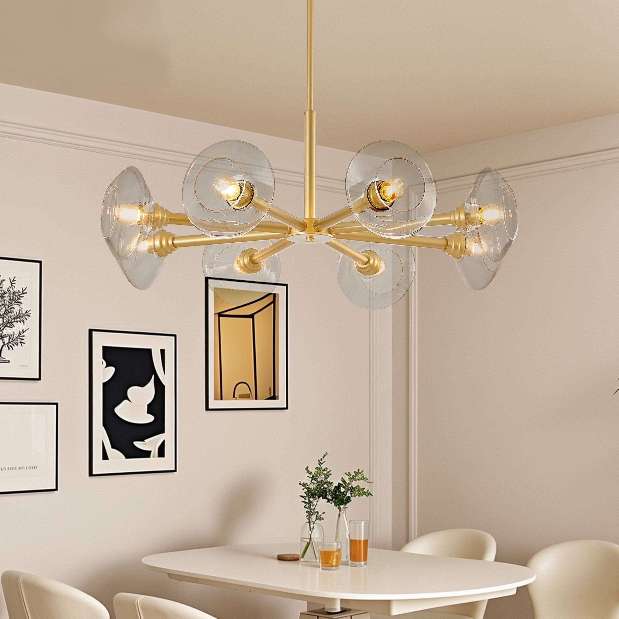 36" Modern Gold 8-Light Sputnik Chandelier with Clear