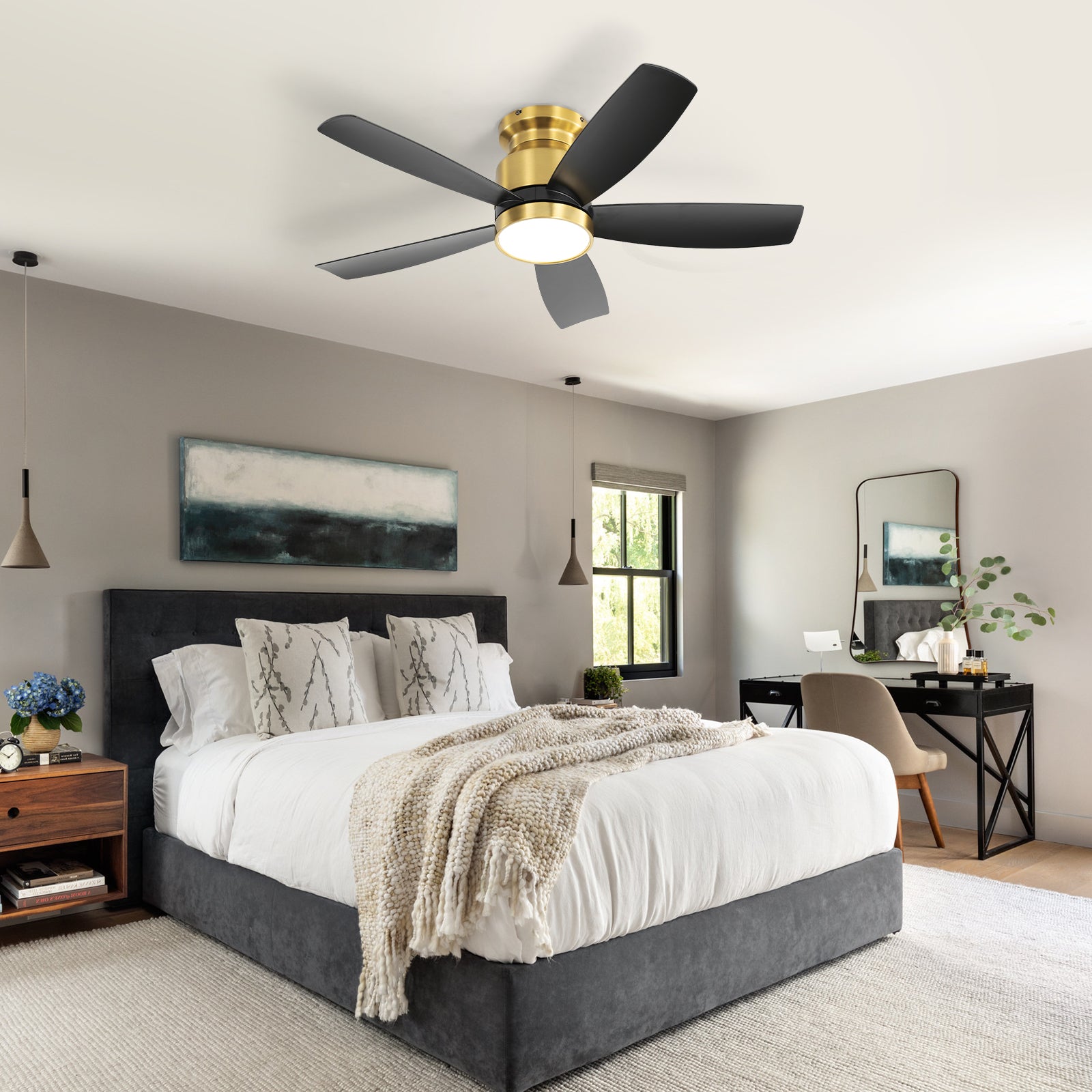 42 Inch Flush Mount Ceiling Fans with LED Light 22W and