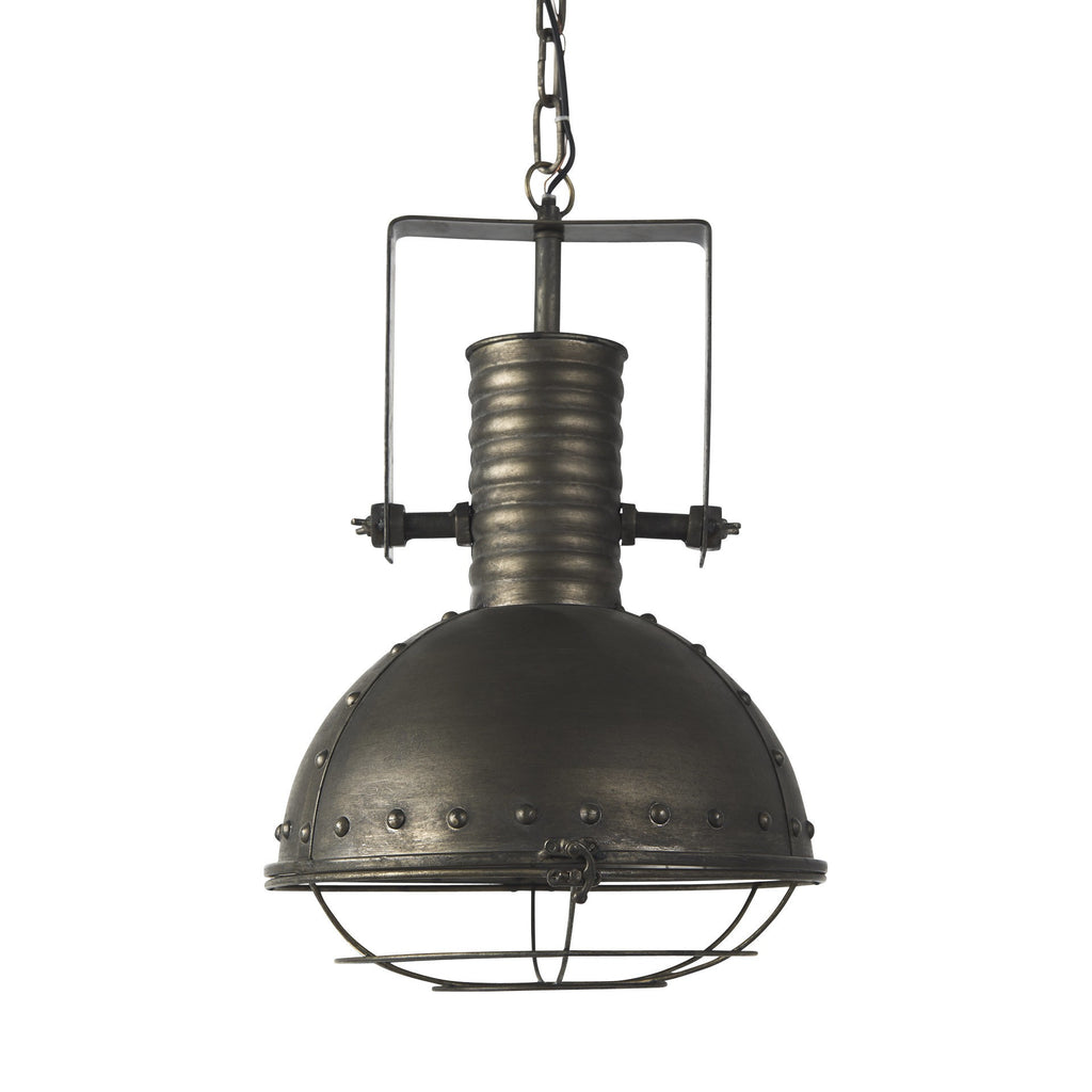 Antiqued Black Metal Hanging Industrial Caged Pendant Light