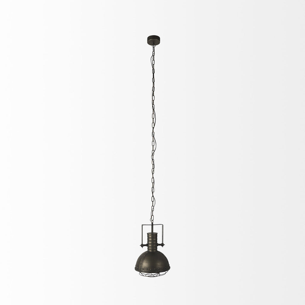 Antiqued Black Metal Hanging Industrial Caged Pendant Light