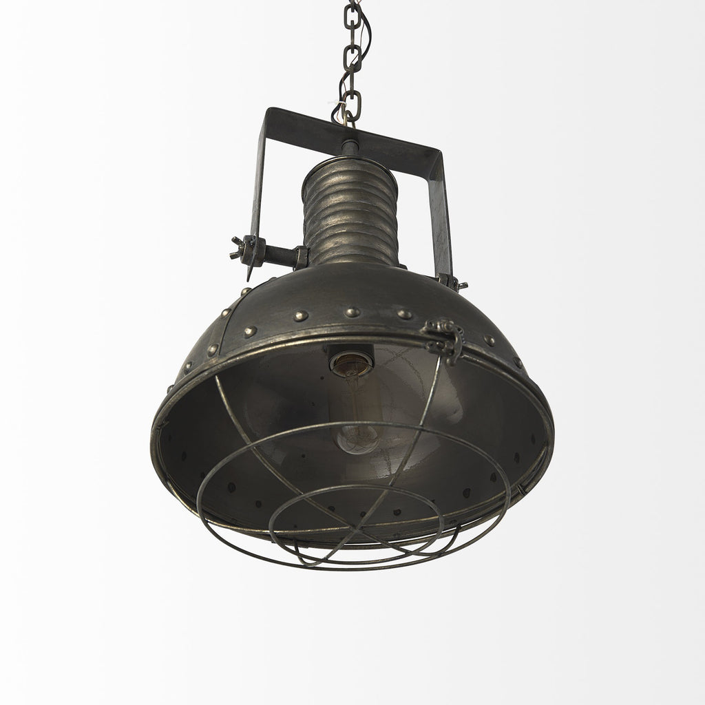 Antiqued Black Metal Hanging Industrial Caged Pendant Light