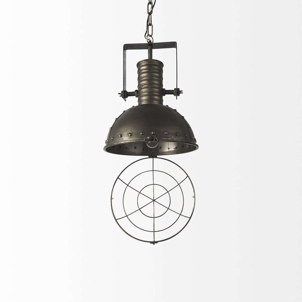 Antiqued Black Metal Hanging Industrial Caged Pendant Light