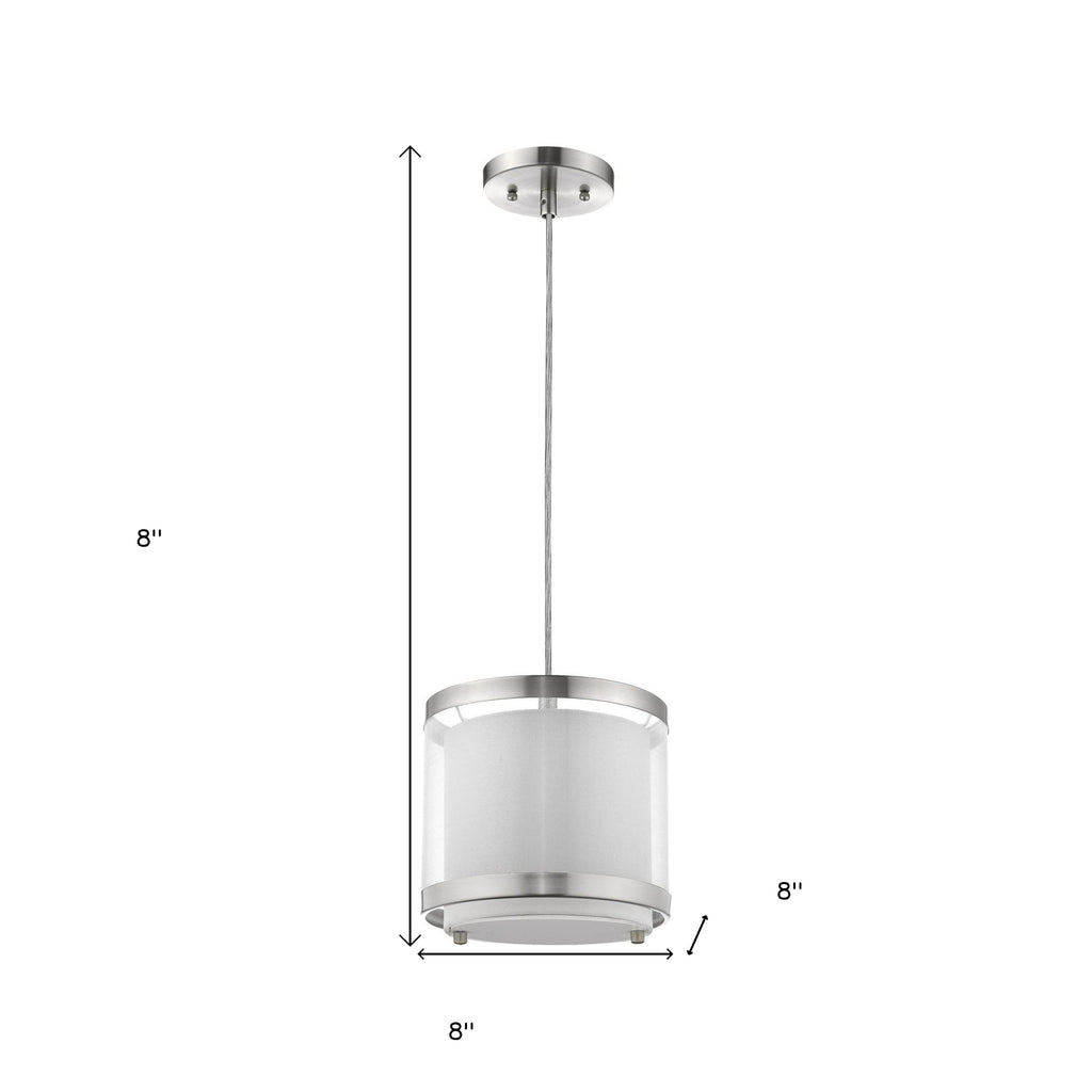 White and Silver Hanging Light with Fabric Shade