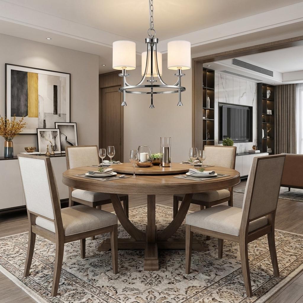 Clairval 3-Light Silver Chandelier, White Shades