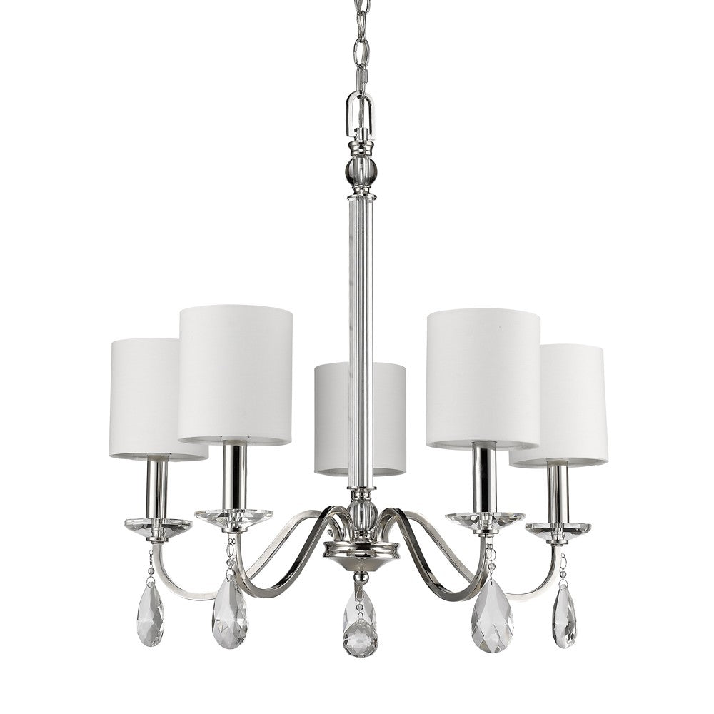 Cristale 5-Light Silver & Crystal Chandelier, White Shades