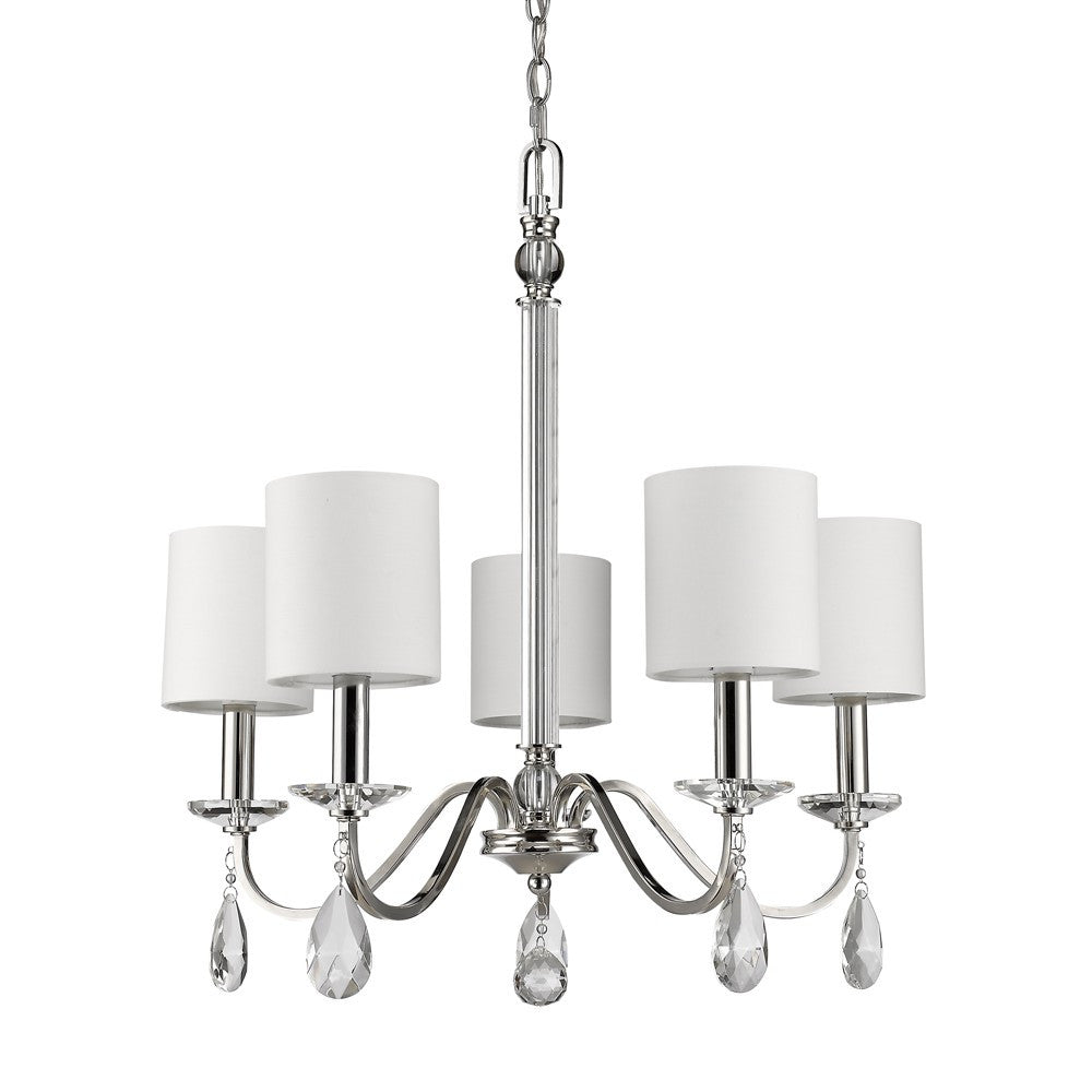Cristale 5-Light Silver & Crystal Chandelier, White Shades