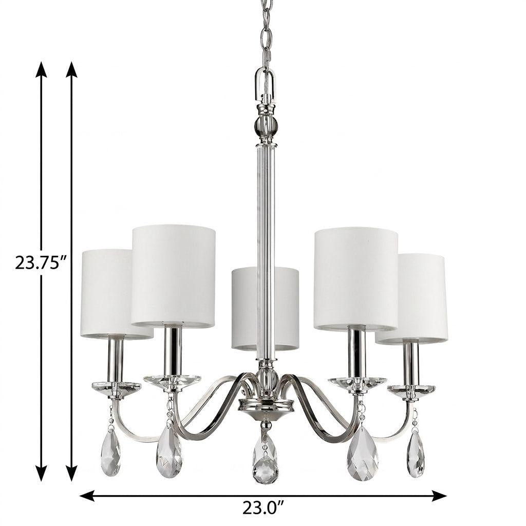 Cristale 5-Light Silver & Crystal Chandelier, White Shades