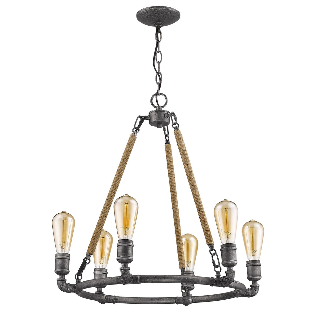 Rouelle 6-Light Wagon Wheel Chandelier, Brown & Black
