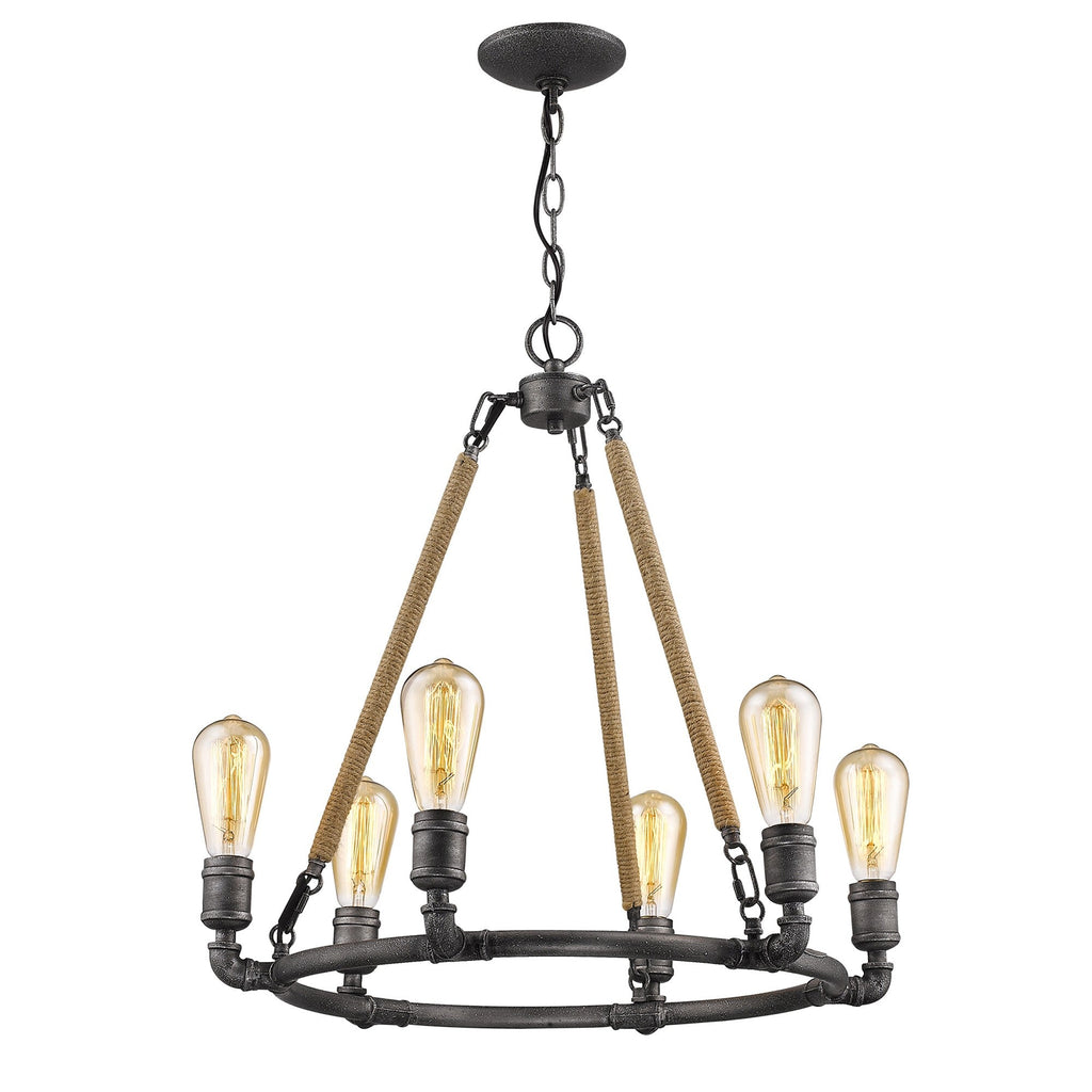 Rouelle 6-Light Wagon Wheel Chandelier, Brown & Black
