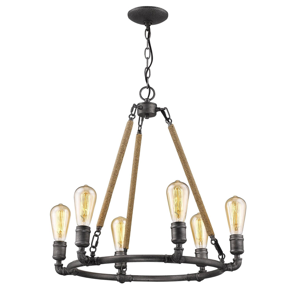 Rouelle 6-Light Wagon Wheel Chandelier, Brown & Black