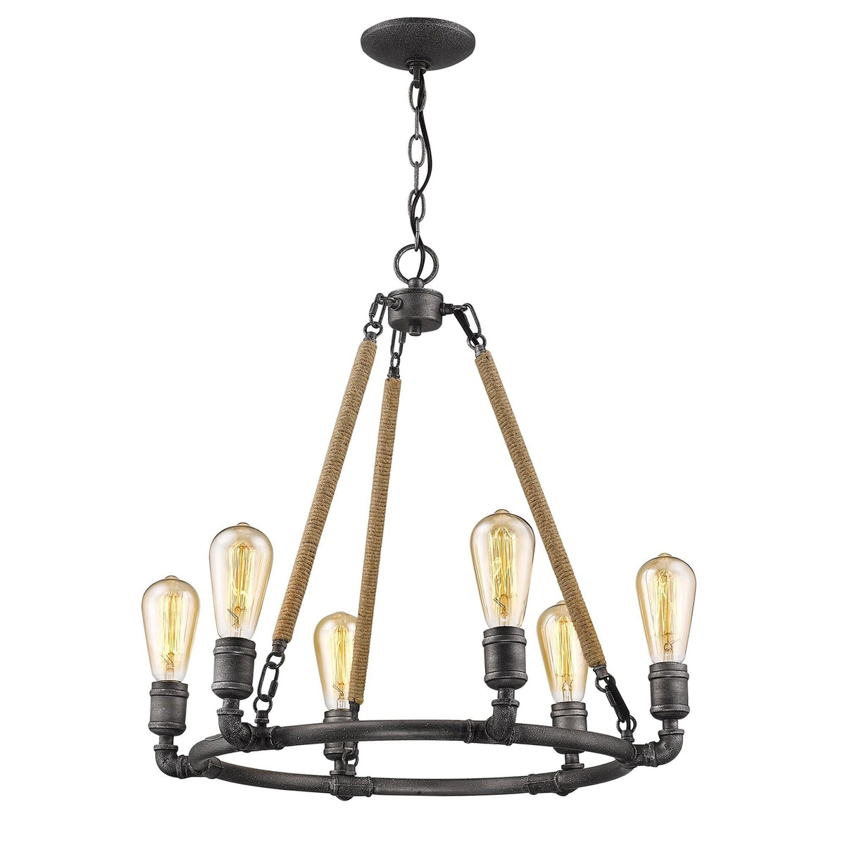 Rouelle 6-Light Wagon Wheel Chandelier, Brown & Black