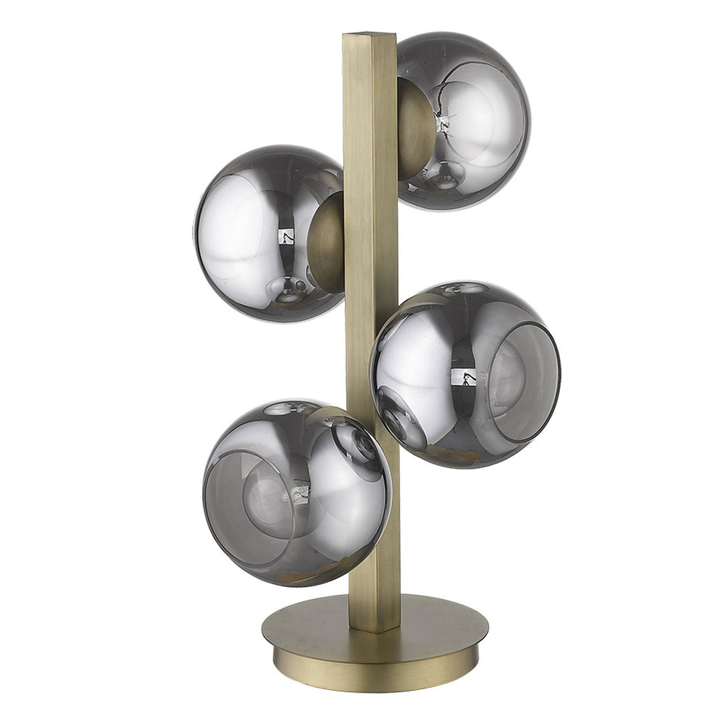 Globet 24" 4-Light Brass Table Lamp, Silver Globe Shades