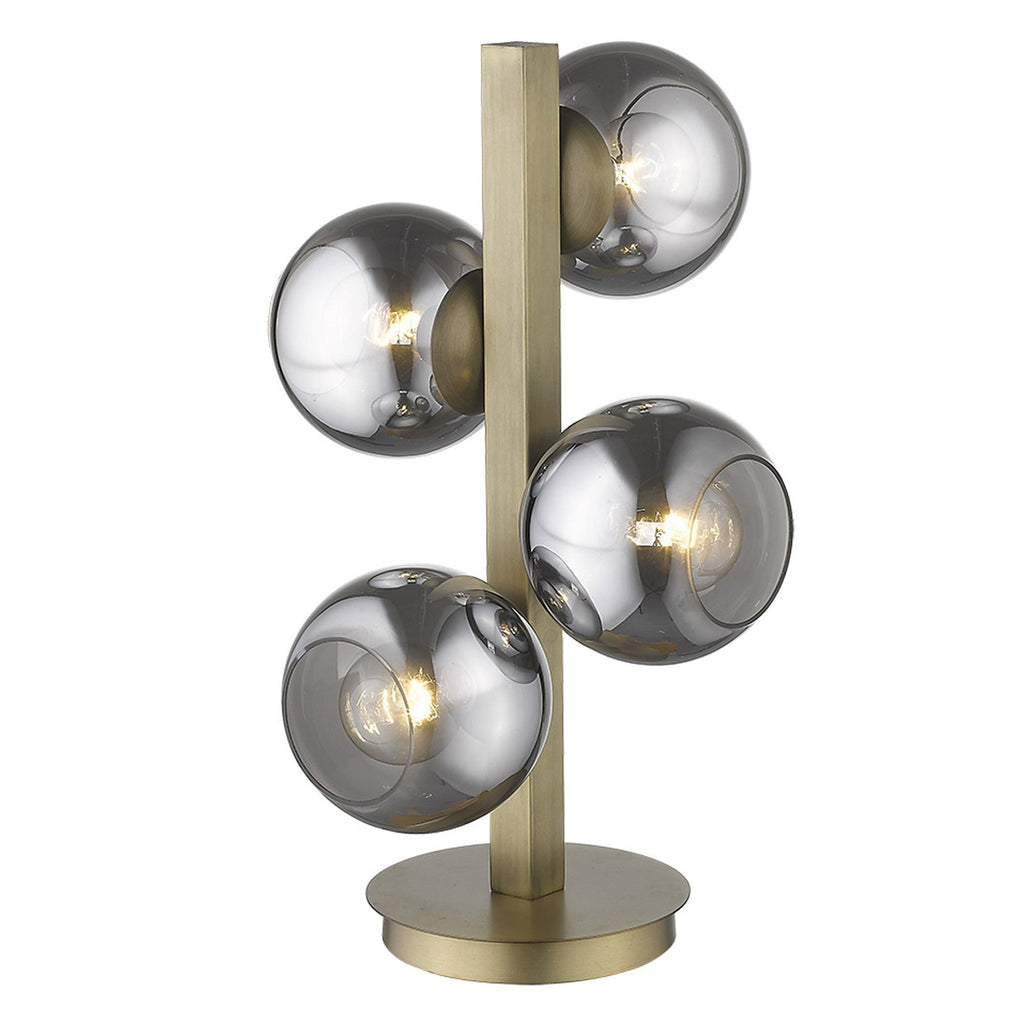 Globet 24" 4-Light Brass Table Lamp, Silver Globe Shades