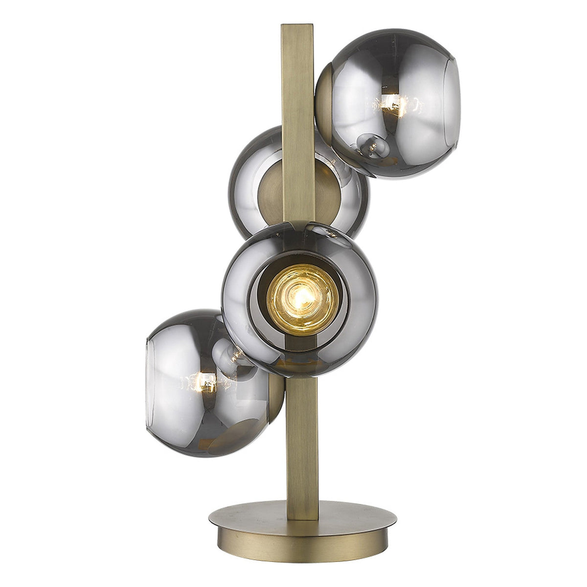 Globet 24" 4-Light Brass Table Lamp, Silver Globe Shades