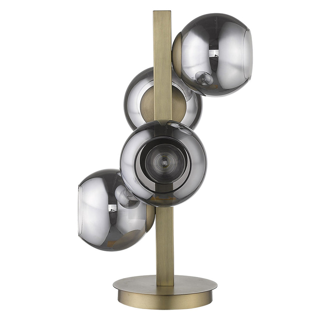 Globet 24" 4-Light Brass Table Lamp, Silver Globe Shades