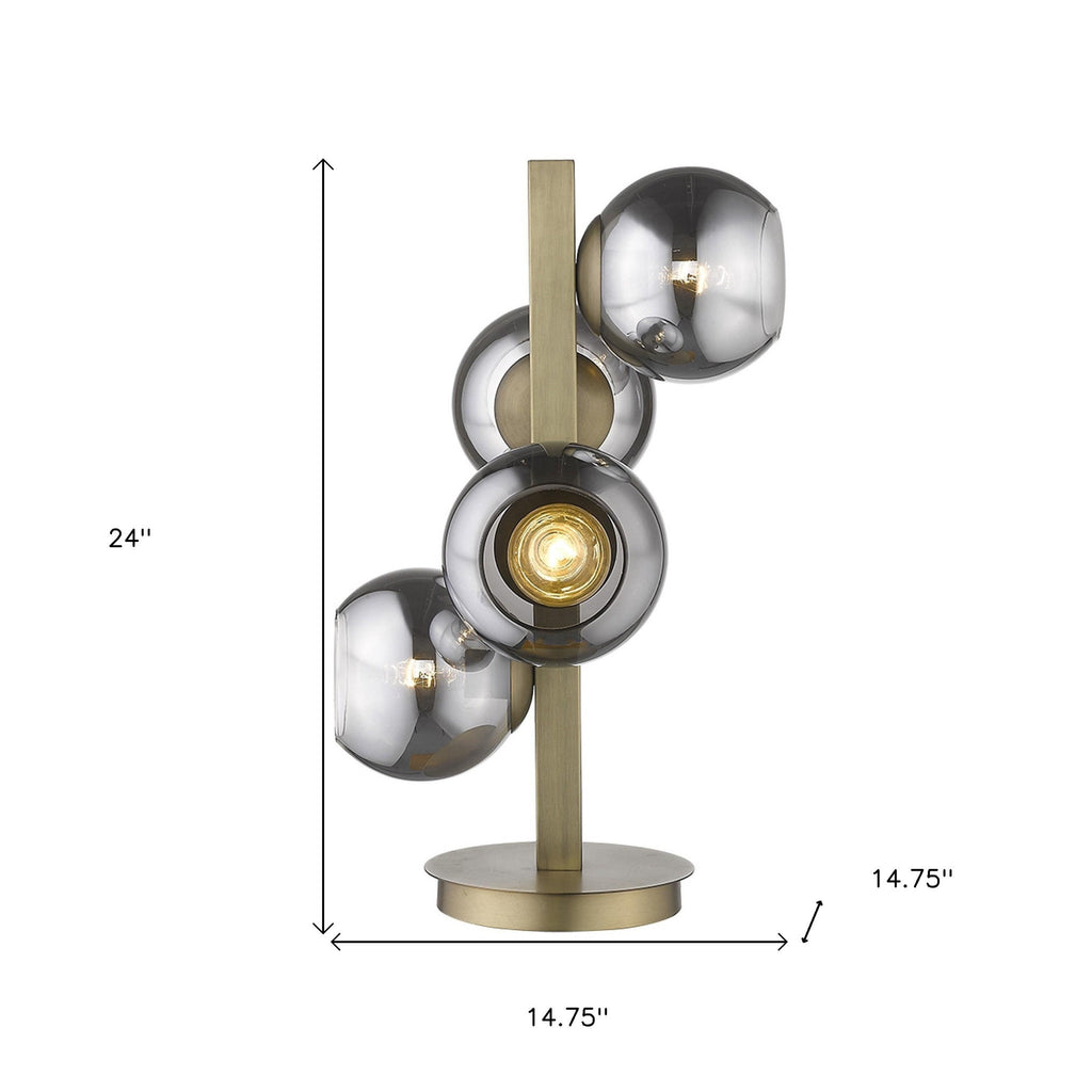 Globet 24" 4-Light Brass Table Lamp, Silver Globe Shades