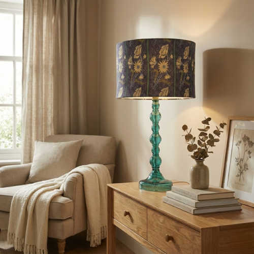 Emerald Glass Bobbin-Style Table Lamp