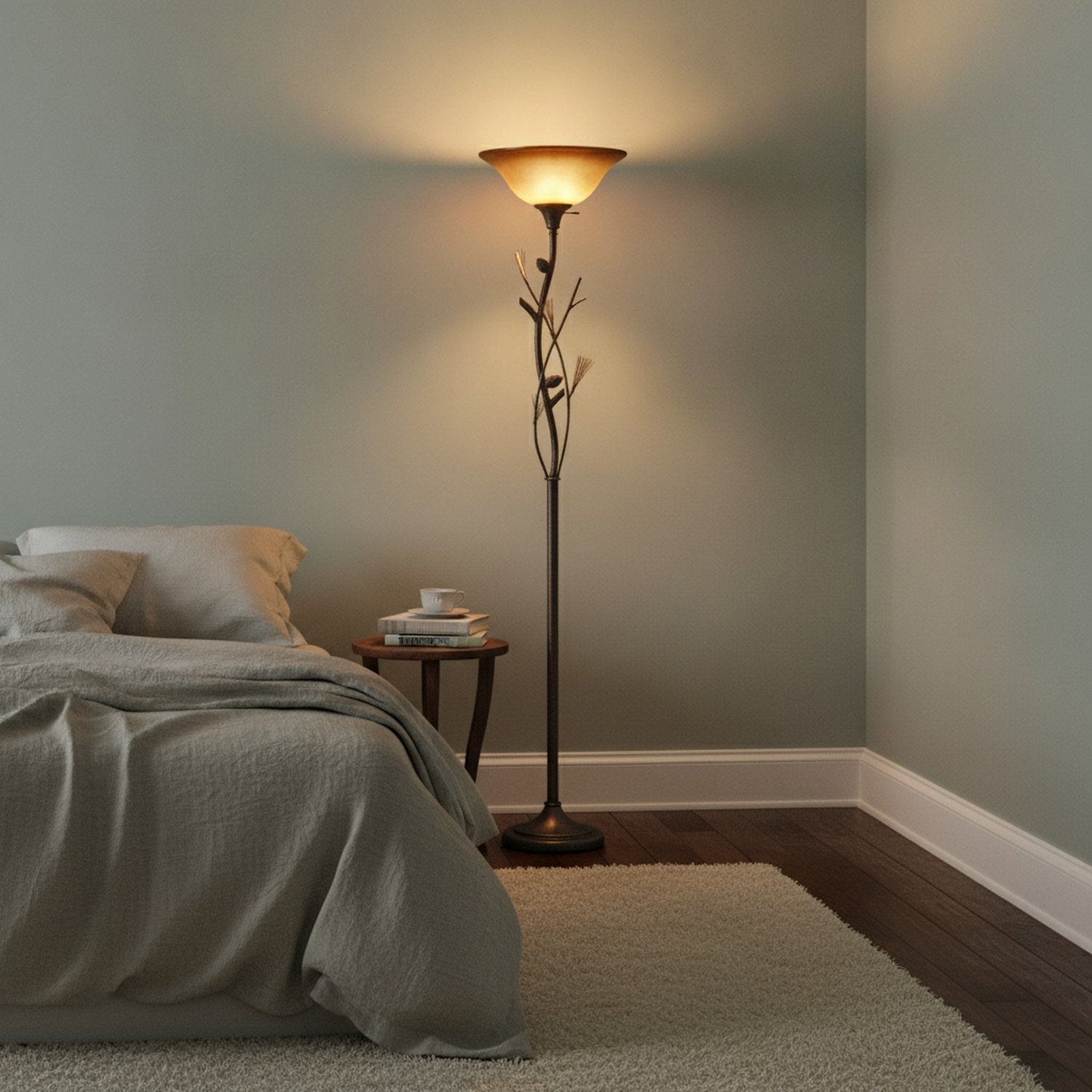 72" Rusted Torchiere Floor Lamp With Brown Frosted Glass Dome Shade - L3