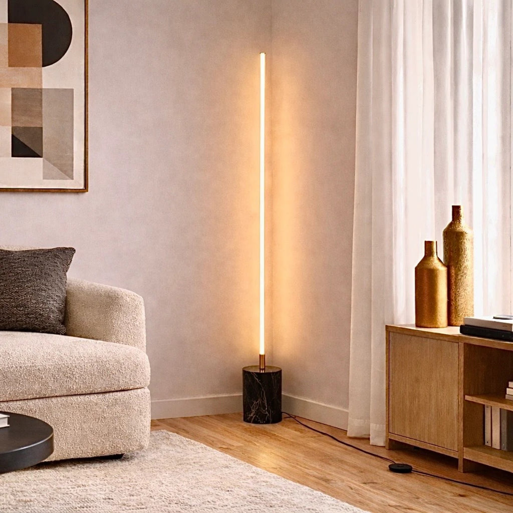 Prism Brassed Gold LED Floor Lamp with On/Off Switch Faux