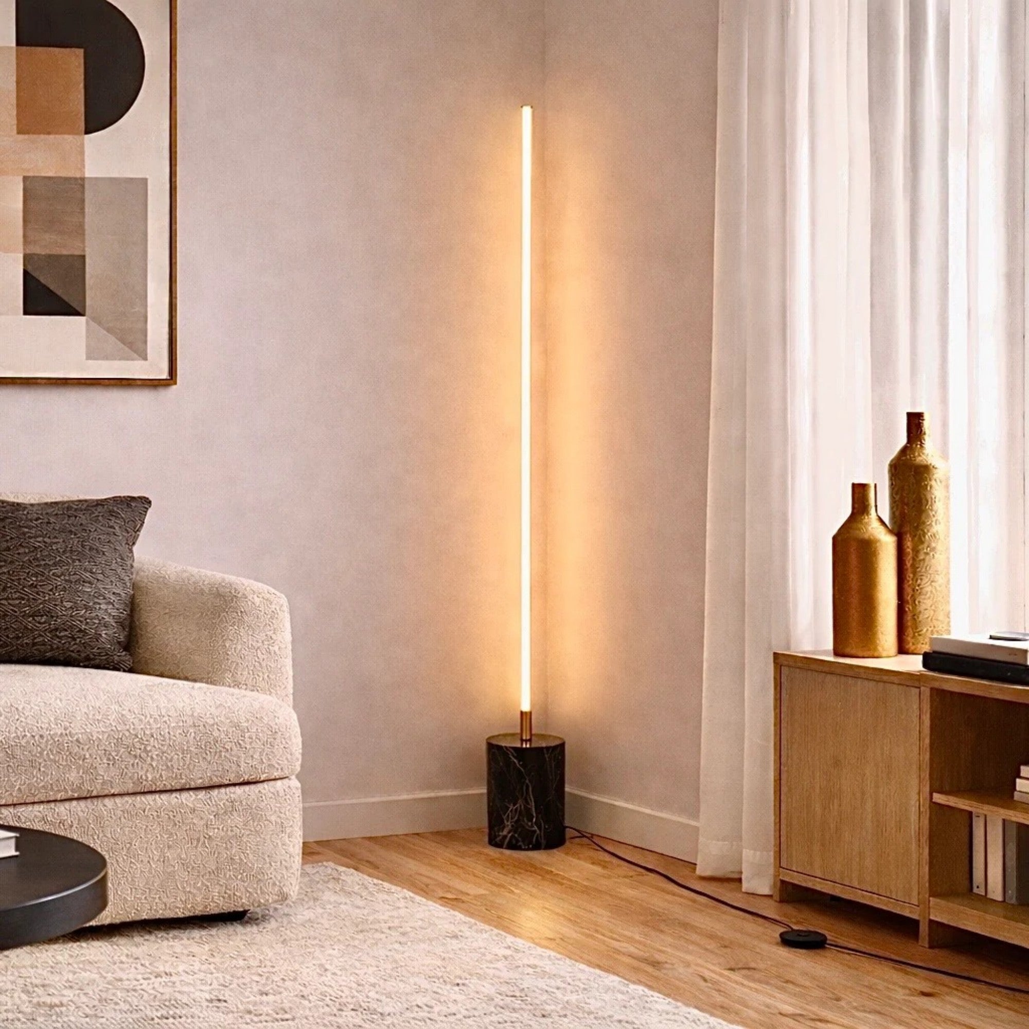 Prism Brassed Gold LED Floor Lamp with On/Off Switch Faux