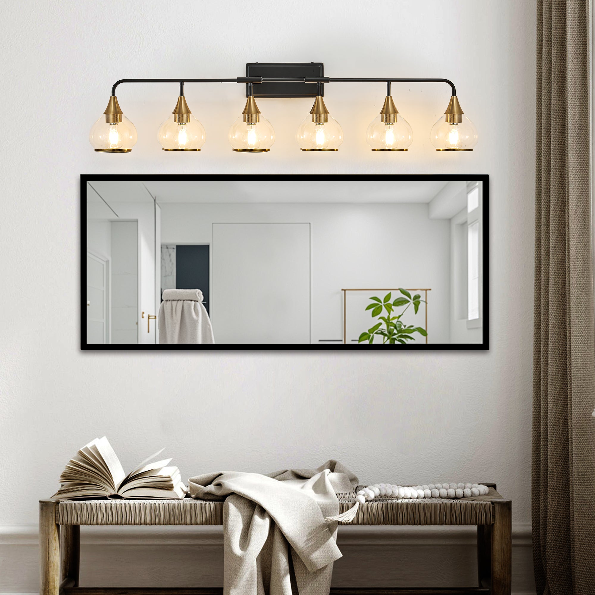 48" Modern 6-Light Vanity Wall Sconce - Black Light Fixture