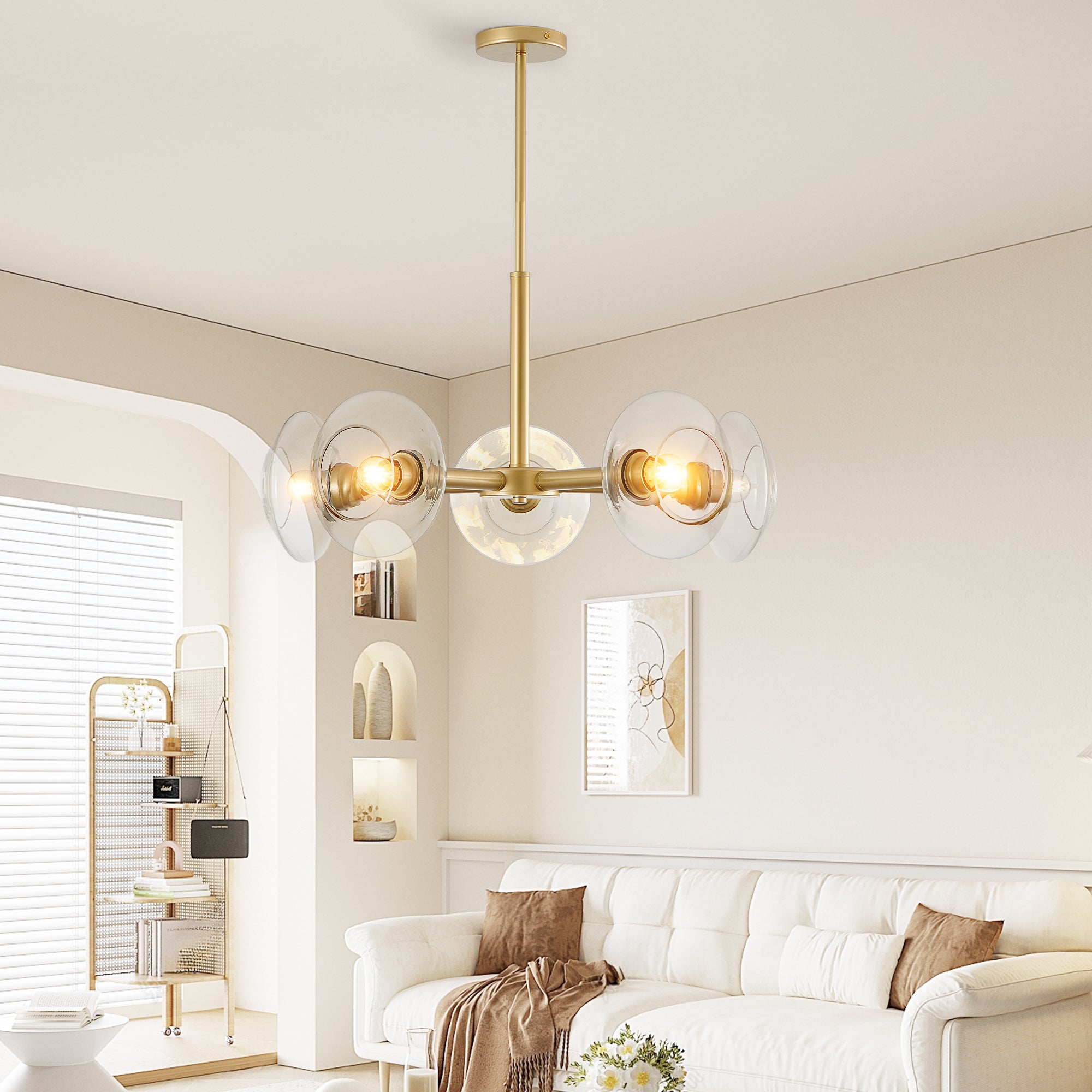 26" Modern Gold 5-Light Sputnik Chandelier with Clear