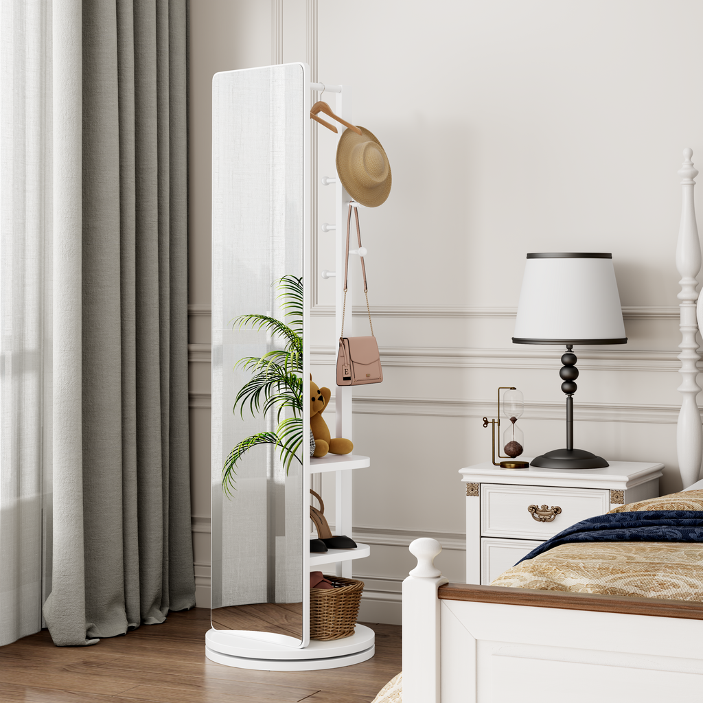 Astrid Full-Length Mirror with Coat Rack, 69", White