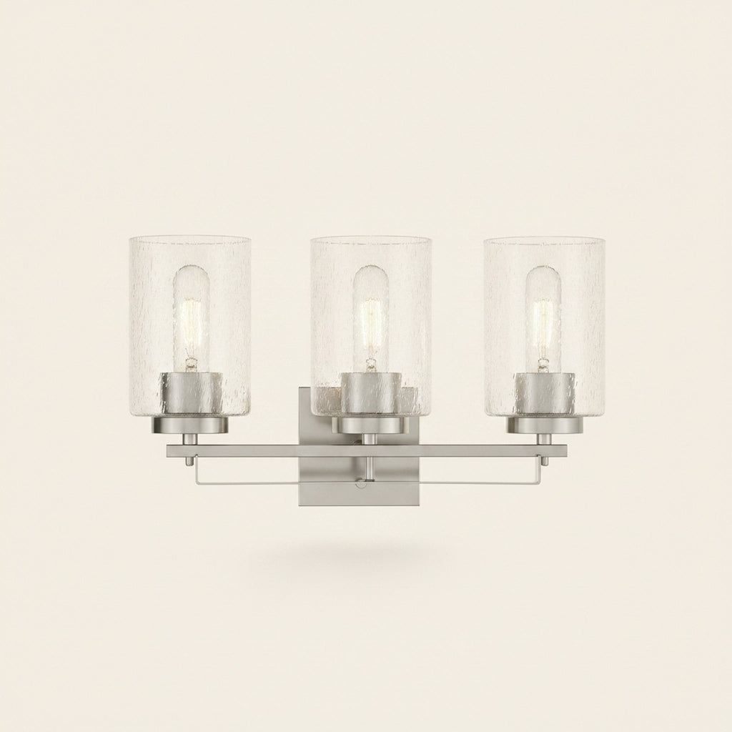 Silver Metal and Textured Glass Three Light Wall Sconce - hero