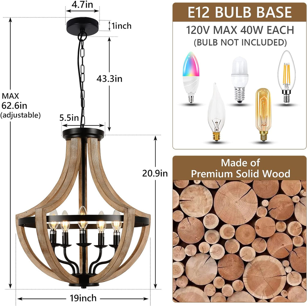 19" Farmhouse Chandelier Light Fixtures