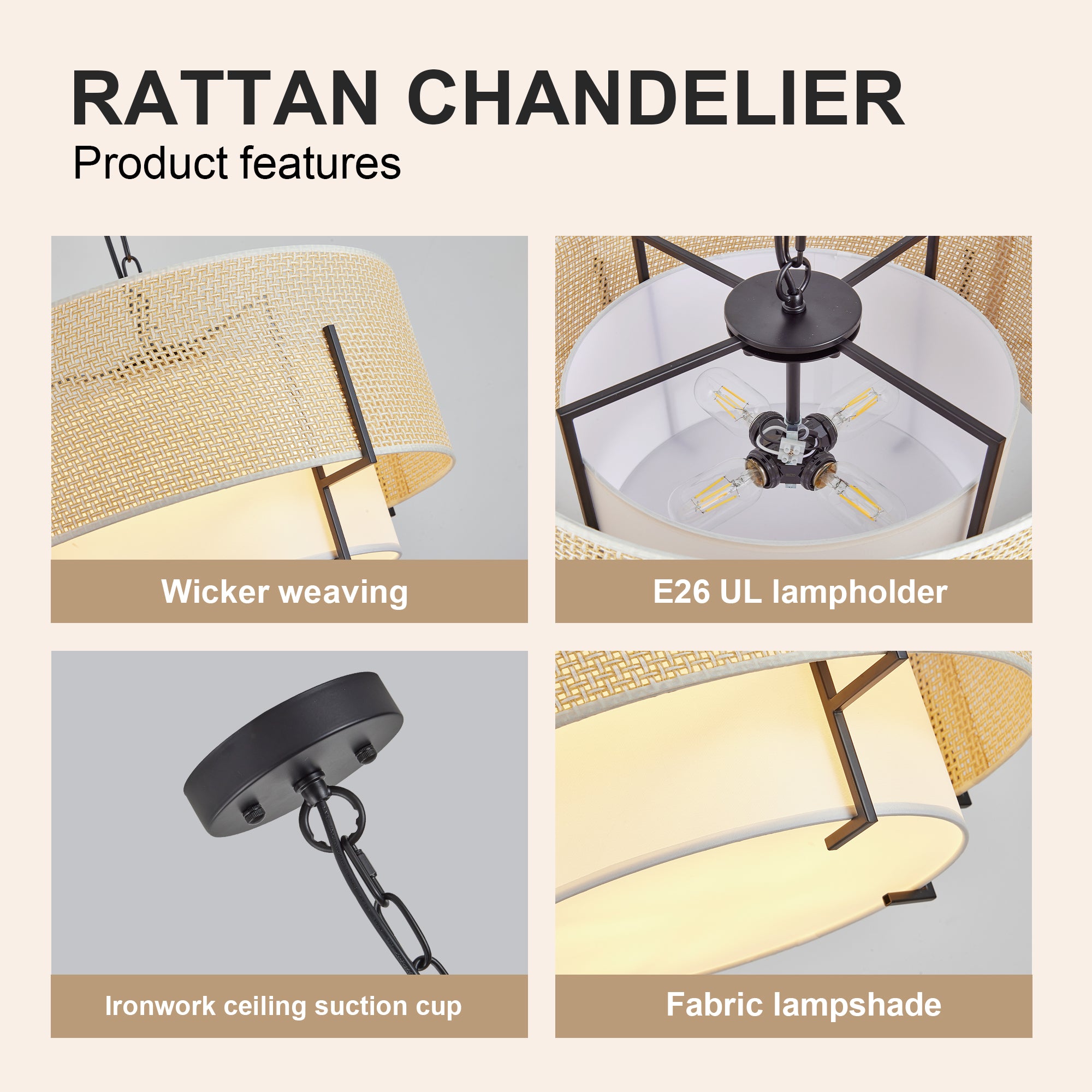 19.7'' Farmhouse Boho Chandelier