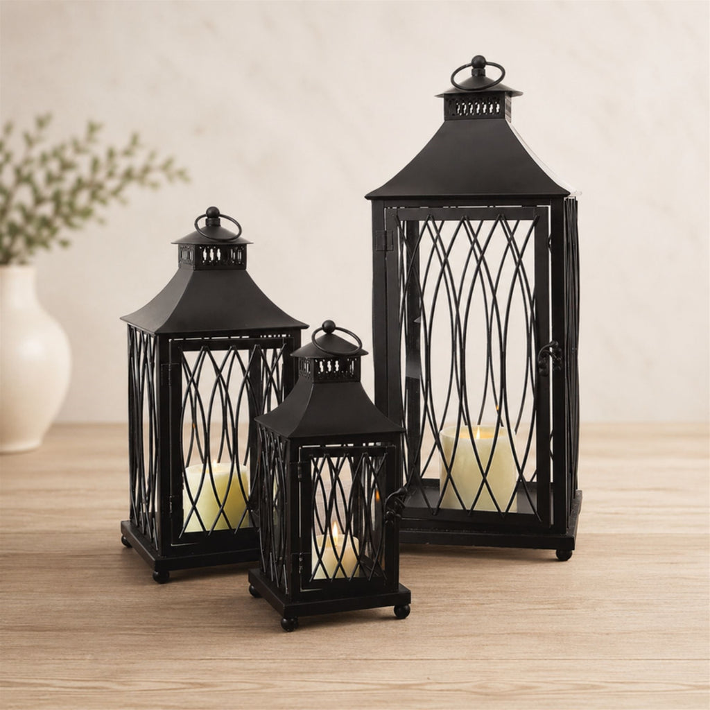 Traditional Black Metal Lantern (Set of 3)