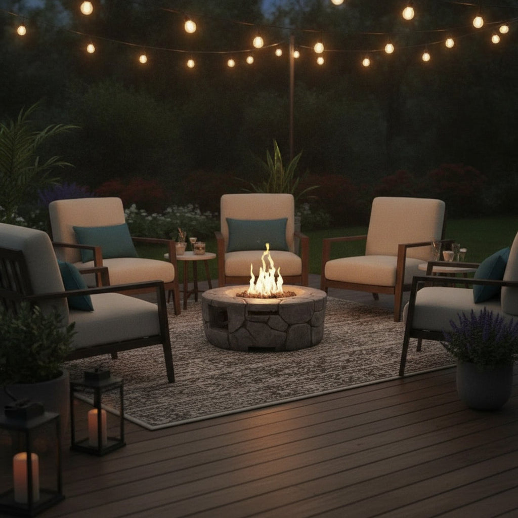 40000 BTU 28" Gray Steel Propane Round Fire Pit With Cover - L2