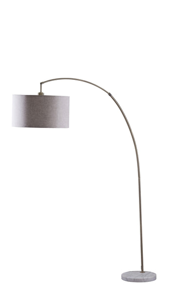 86" Beige and Antique Gold Arched Floor Lamp with Gray Drum Shade
