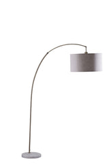 86" Beige and Antique Gold Arched Floor Lamp with Gray Drum Shade