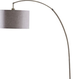 86" Beige and Antique Gold Arched Floor Lamp with Gray Drum Shade