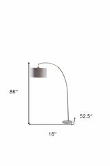 86" Beige and Antique Gold Arched Floor Lamp with Gray Drum Shade