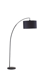 86" Black Metal Arc Floor Lamp with Black Fabric Drum Shade