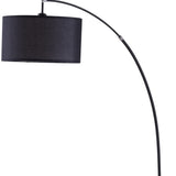 86" Black Metal Arc Floor Lamp with Black Fabric Drum Shade