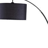 86" Black Metal Arc Floor Lamp with Black Fabric Drum Shade