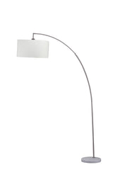 86" White and Silver Arc Floor Lamp with White Drum Shade