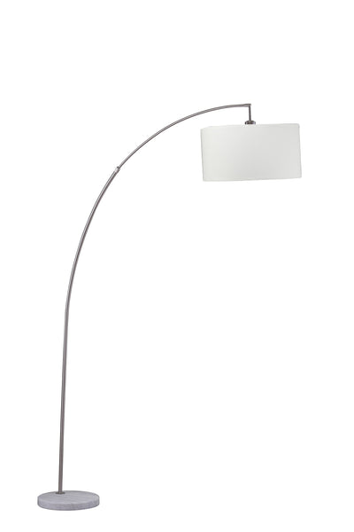 86" White and Silver Arc Floor Lamp with White Drum Shade