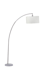 86" White and Silver Arc Floor Lamp with White Drum Shade